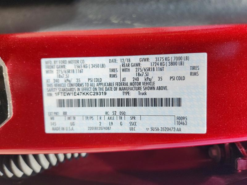 2019 Ford F150 მანქანა იყიდება აუქციონზე, vin: 1FTEW1E47KKC29319, აუქციონის ნომერი: 62515786