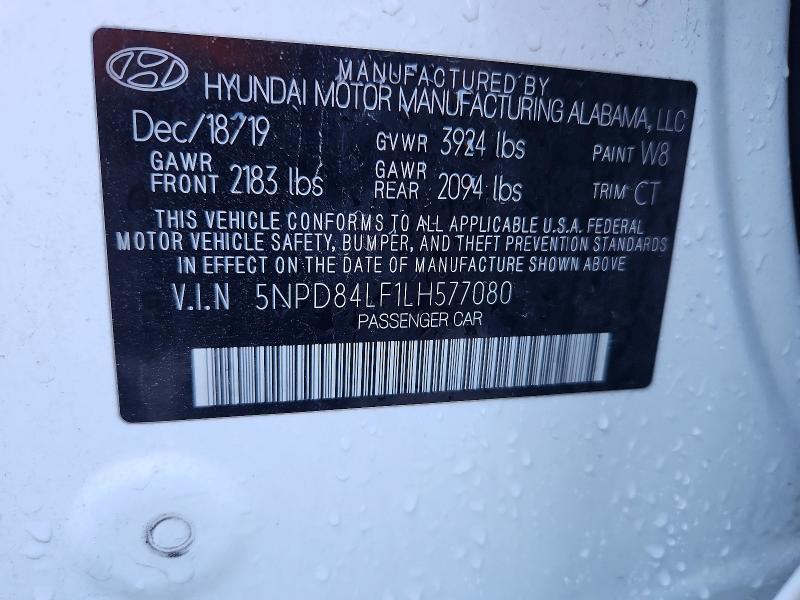 60560996 :رقم المزاد ، 5NPD84LF1LH577080 vin ، 2020 Hyundai Elantra مزاد بيع