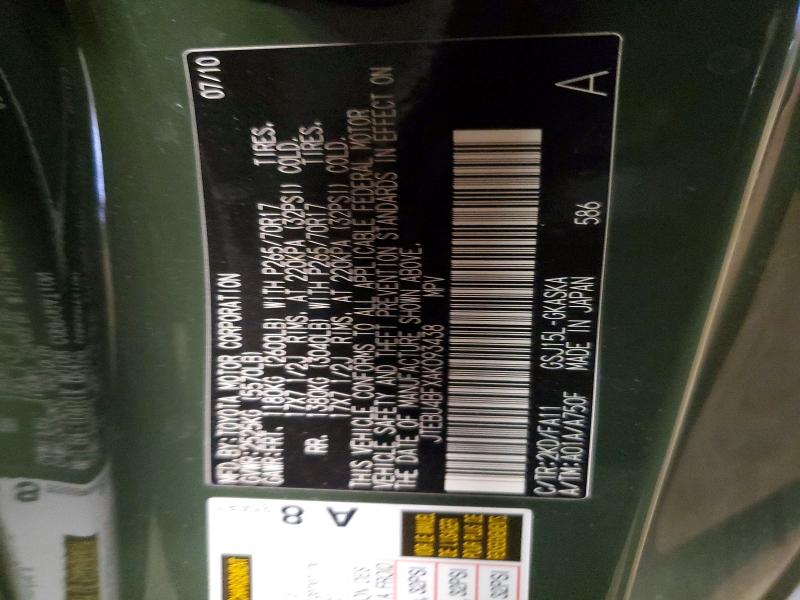 61958626 :رقم المزاد ، JTEBU4BFXAK093438 vin ، 2010 Toyota Fj Cruiser مزاد بيع