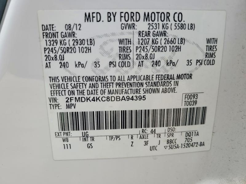 62526666 :رقم المزاد ، 2FMDK4KC8DBA94395 vin ، 2013 Ford Edge مزاد بيع