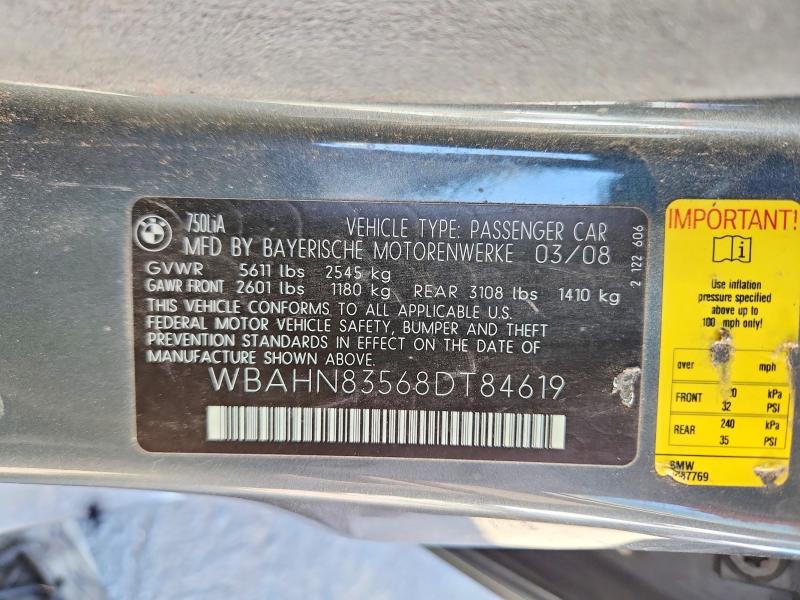 Aukcja sprzedaży 2008 Bmw 750, vin: WBAHN83568DT84619, numer aukcji: 63204996