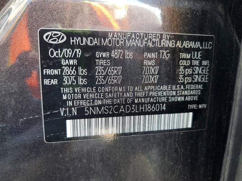 63127436 :رقم المزاد ، 5NMS2CAD3LH186014 vin ، 2020 Hyundai Santa Fe مزاد بيع
