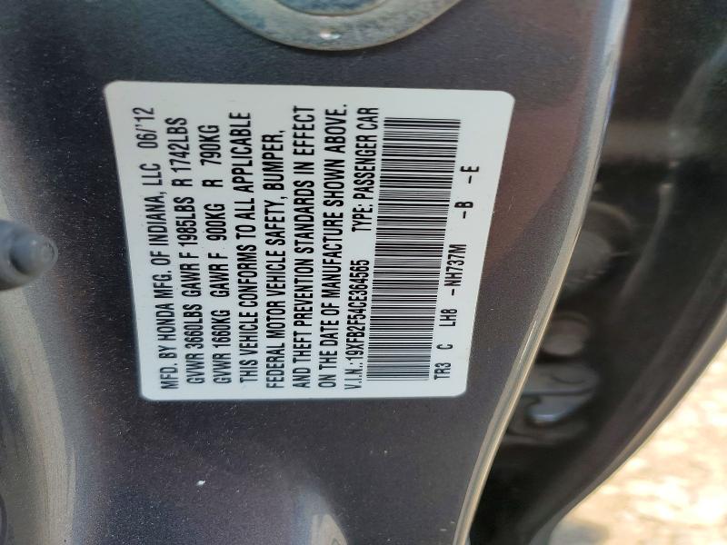 Aukcja sprzedaży 2012 Honda Civic, vin: 19XFB2F54CE364565, numer aukcji: 61942806