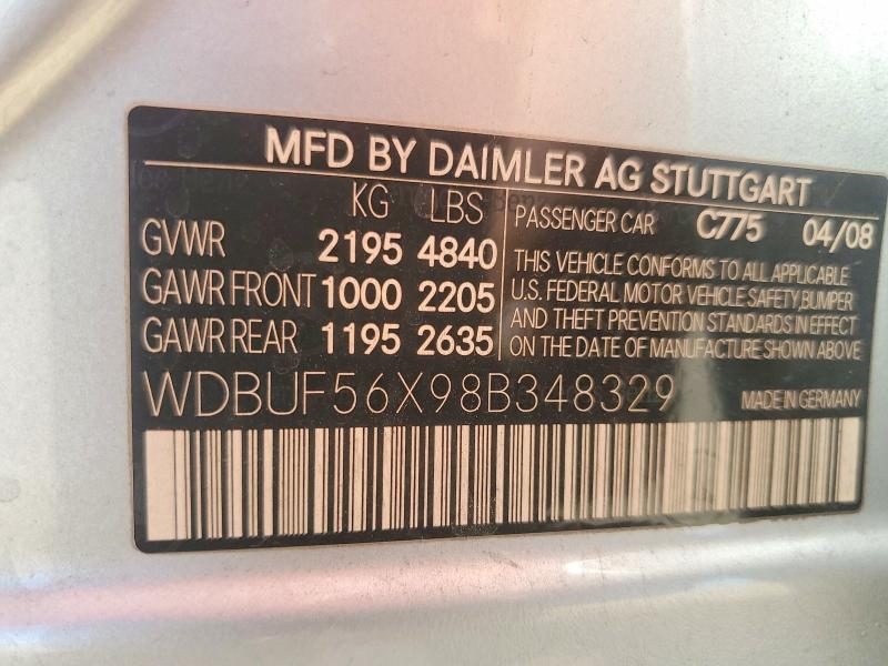 62148786 :رقم المزاد ، WDBUF56X98B348329 vin ، 2008 Mercedes-benz E مزاد بيع