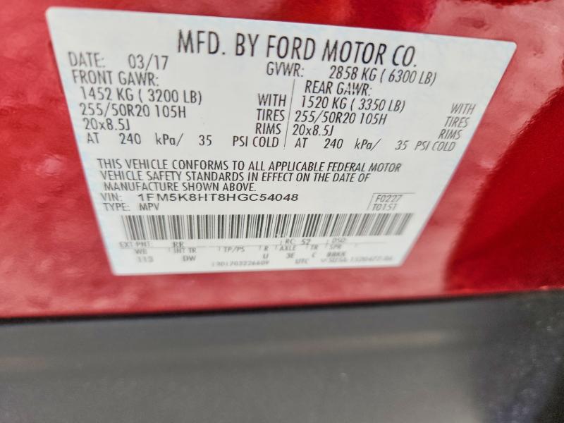 Aukcja sprzedaży 2017 Ford Explorer, vin: 1FM5K8HT8HGC54048, numer aukcji: 62097686