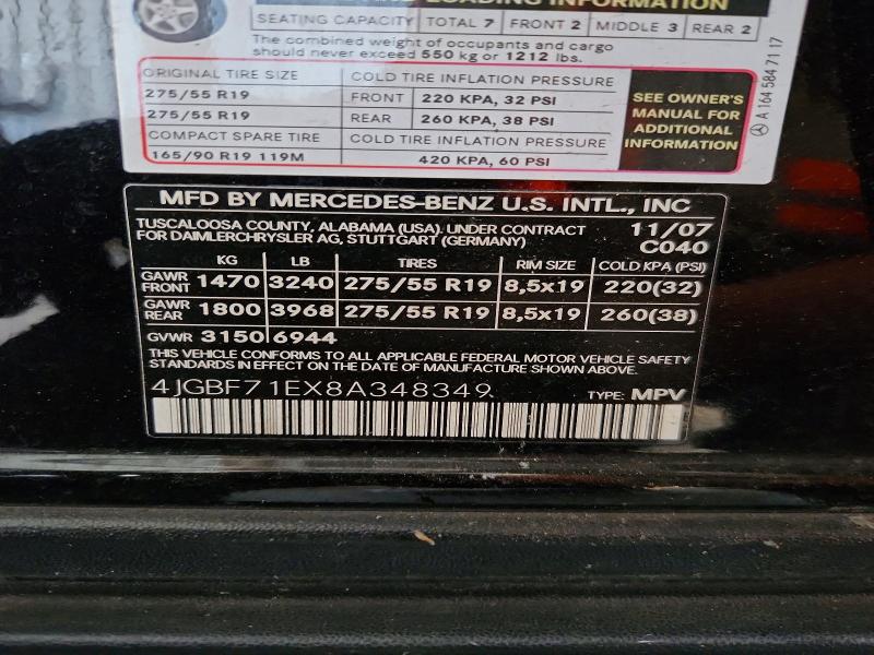 Auction sale of the 2008 Mercedes-benz Gl, vin: 4JGBF71EX8A348349, lot number: 61026896