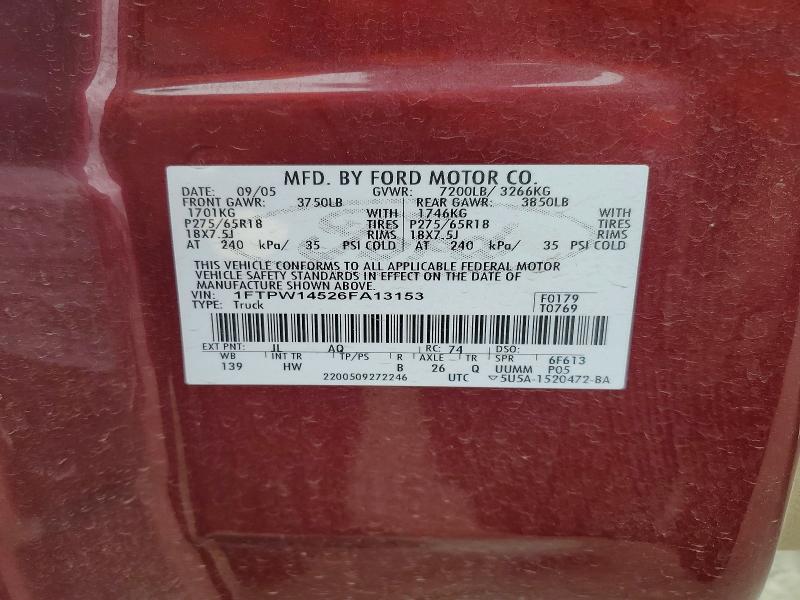 Aukcja sprzedaży 2006 Ford F150, vin: 1FTPW14526FA13153, numer aukcji: 61983676