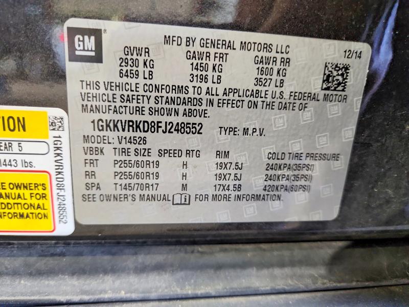 2015 Gmc Acadia მანქანა იყიდება აუქციონზე, vin: 1GKKVRKD8FJ248552, აუქციონის ნომერი: 62598256