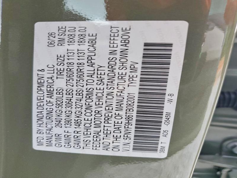 61404036 :رقم المزاد ، 5FNYF9H86TB082001 vin ، 2026 Honda Passport مزاد بيع