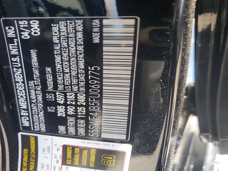 2015 Mercedes-benz C მანქანა იყიდება აუქციონზე, vin: 55SWF4JB5FU069775, აუქციონის ნომერი: 61553816