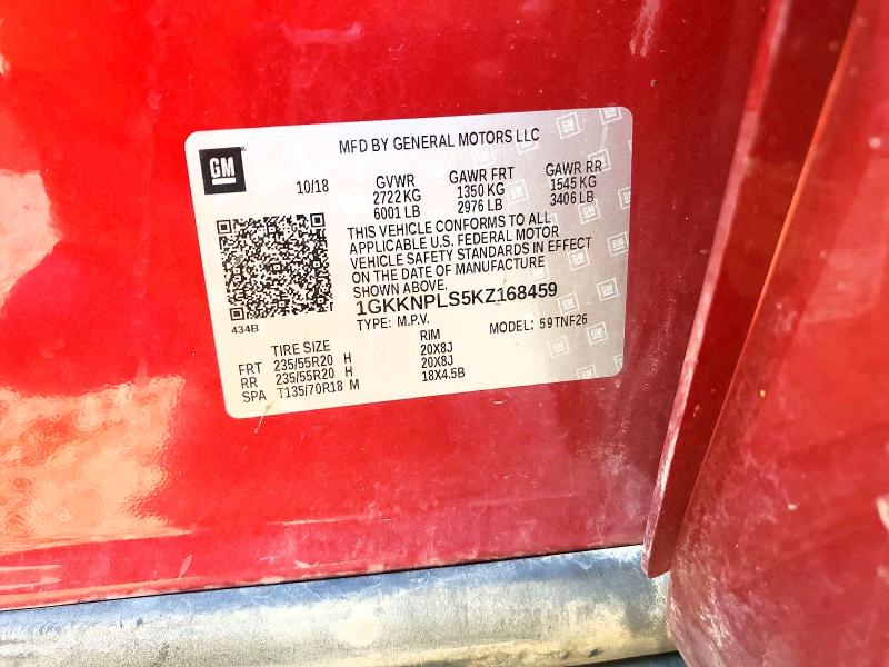 61862316 :رقم المزاد ، 1GKKNPLS5KZ168459 vin ، 2019 Gmc Acadia مزاد بيع