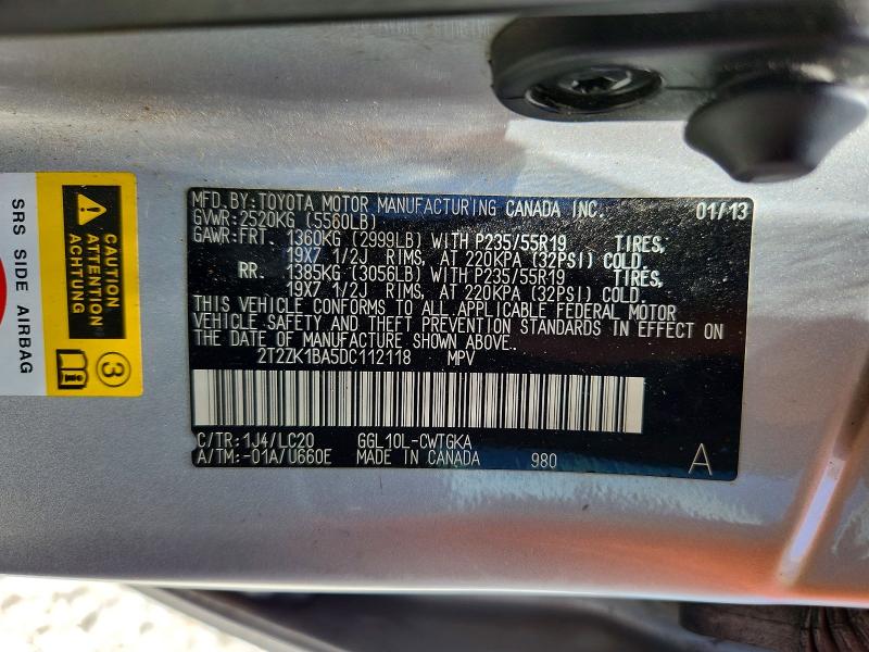 Aukcja sprzedaży 2013 Lexus Rx, vin: 2T2ZK1BA5DC112118, numer aukcji: 61876206