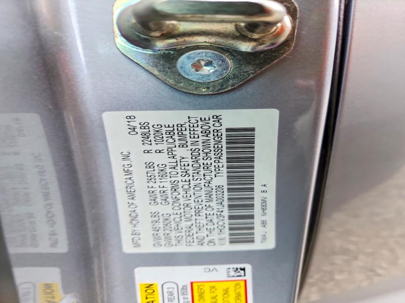 2018 Honda Accord მანქანა იყიდება აუქციონზე, vin: 1HGCV3F41JA003206, აუქციონის ნომერი: 59406276