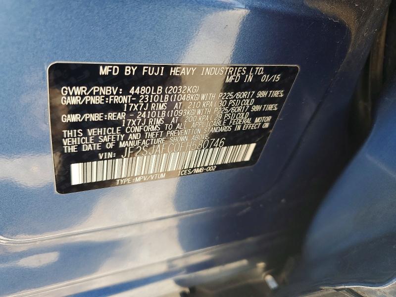 2015 Subaru Forester მანქანა იყიდება აუქციონზე, vin: JF2SJAFC0FH580746, აუქციონის ნომერი: 61694316