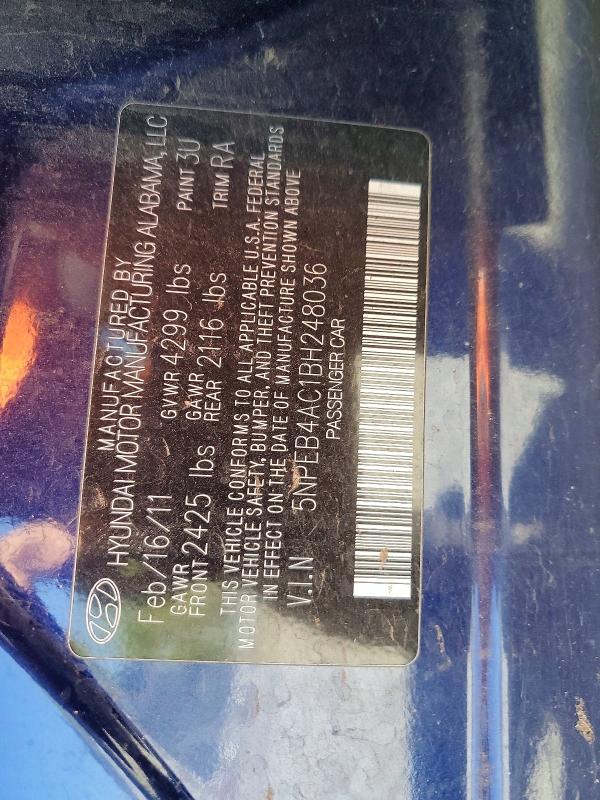 62542766 :رقم المزاد ، 5NPEB4AC1BH248036 vin ، 2011 Hyundai Sonata مزاد بيع