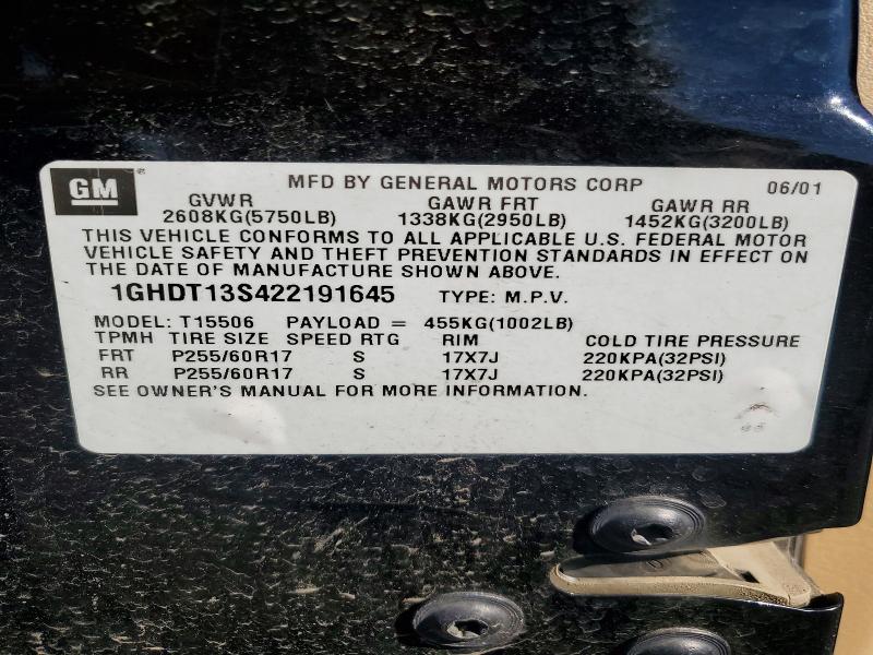 Aukcja sprzedaży 2002 Oldsmobile Bravada, vin: 1GHDT13S422191645, numer aukcji: 60025086