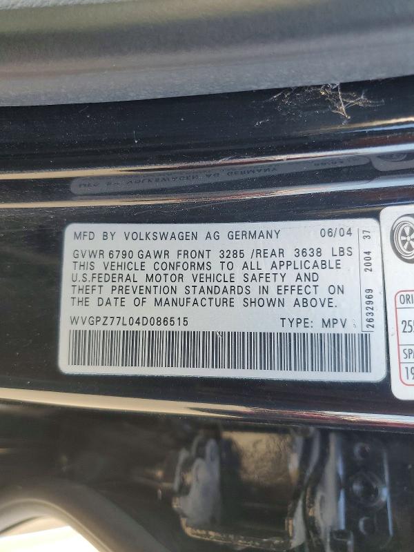 63475576 :رقم المزاد ، WVGPZ77L04D086515 vin ، 2004 Volkswagen Touareg مزاد بيع
