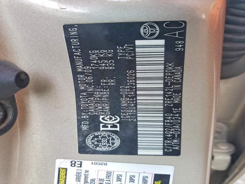 41633676 :رقم المزاد ، 2T1BU4EE1AC236026 vin ، 2010 Toyota Corolla مزاد بيع