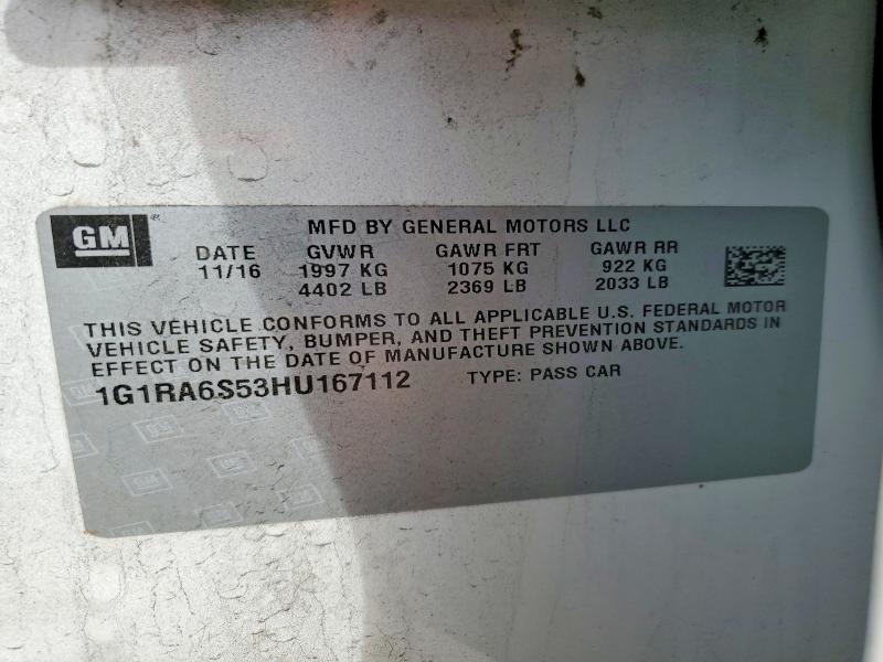 62756966 :رقم المزاد ، 1G1RA6S53HU167112 vin ، 2017 Chevrolet Volt مزاد بيع