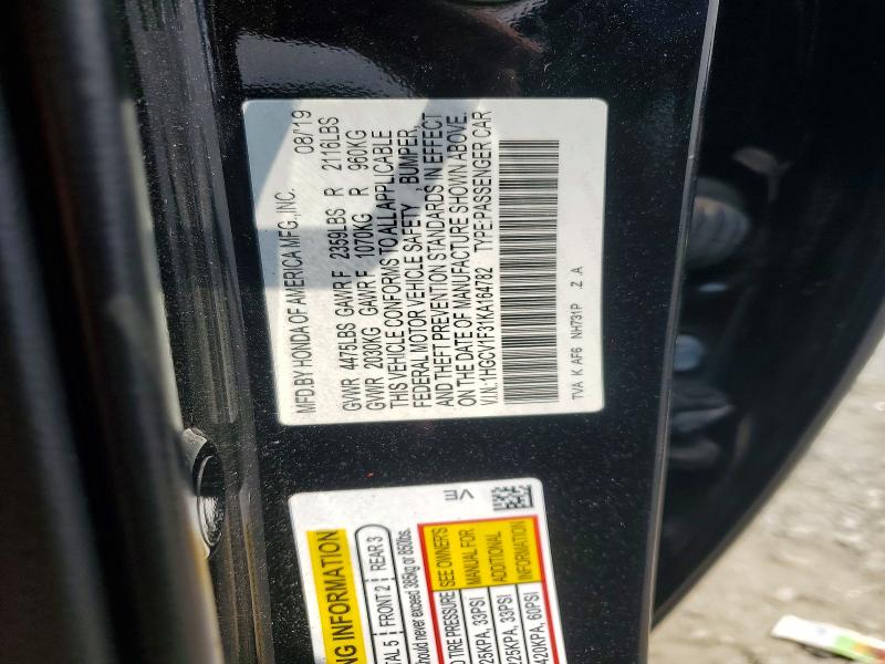 Продажа на аукционе авто 2019 Honda Accord, vin: 1HGCV1F31KA164782, номер лота: 62658746