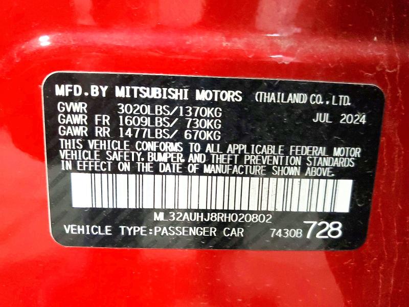 Продаж на аукціоні авто 2024 Mitsubishi Mirage, vin: ML32AUHJ8RH020802, номер лоту: 63378306