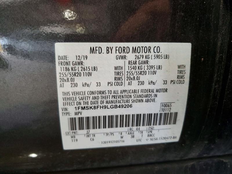 60793566 :رقم المزاد ، 1FMSK8FH9LGB49206 vin ، 2020 Ford Explorer مزاد بيع