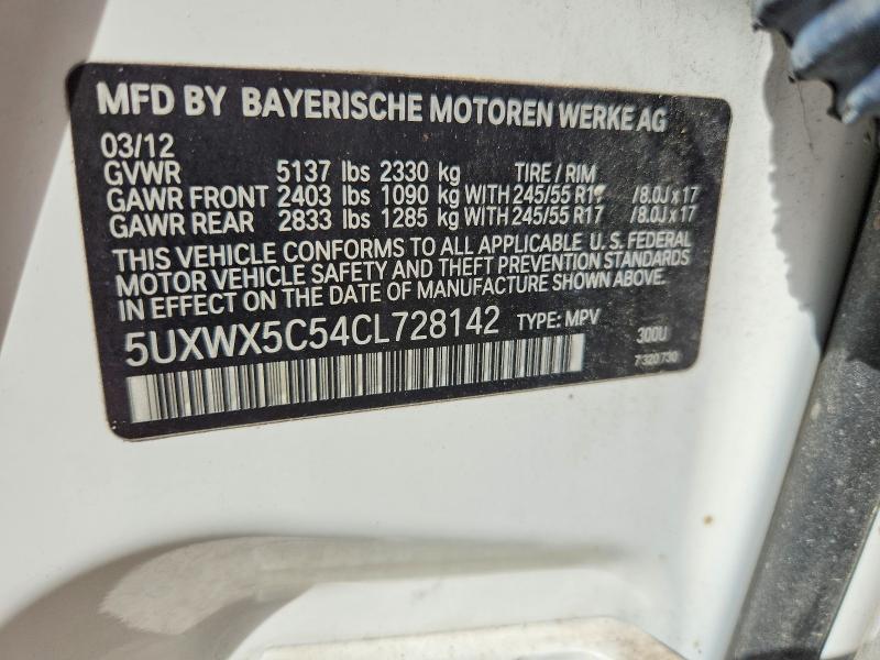 62044266 :رقم المزاد ، 5UXWX5C54CL728142 vin ، 2012 Bmw X3 مزاد بيع