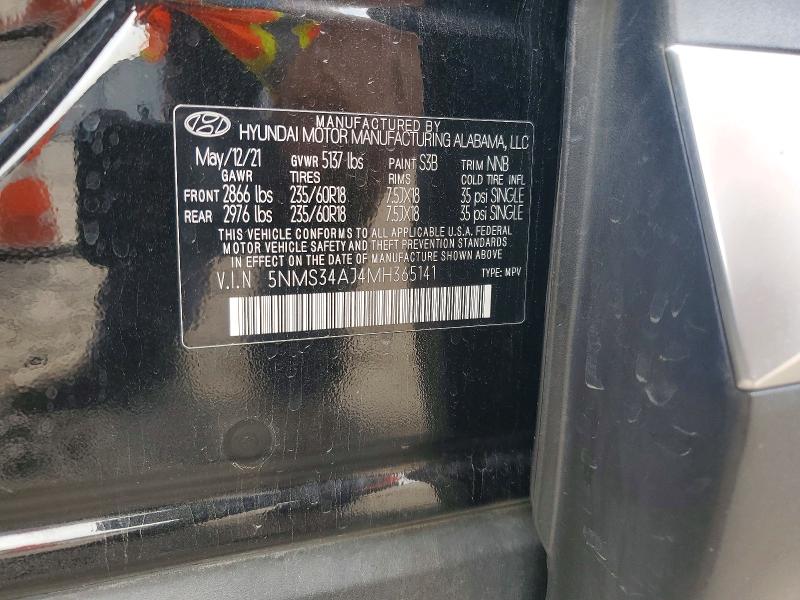 2021 Hyundai Santa Fe მანქანა იყიდება აუქციონზე, vin: 5NMS34AJ4MH365141, აუქციონის ნომერი: 63248326