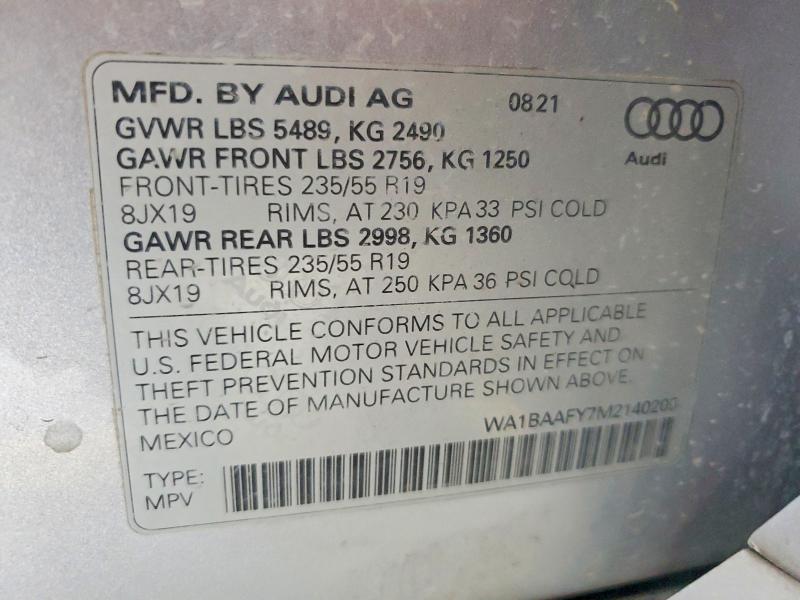 Aukcja sprzedaży 2021 Audi Q5, vin: WA1BAAFY7M2140205, numer aukcji: 61776076
