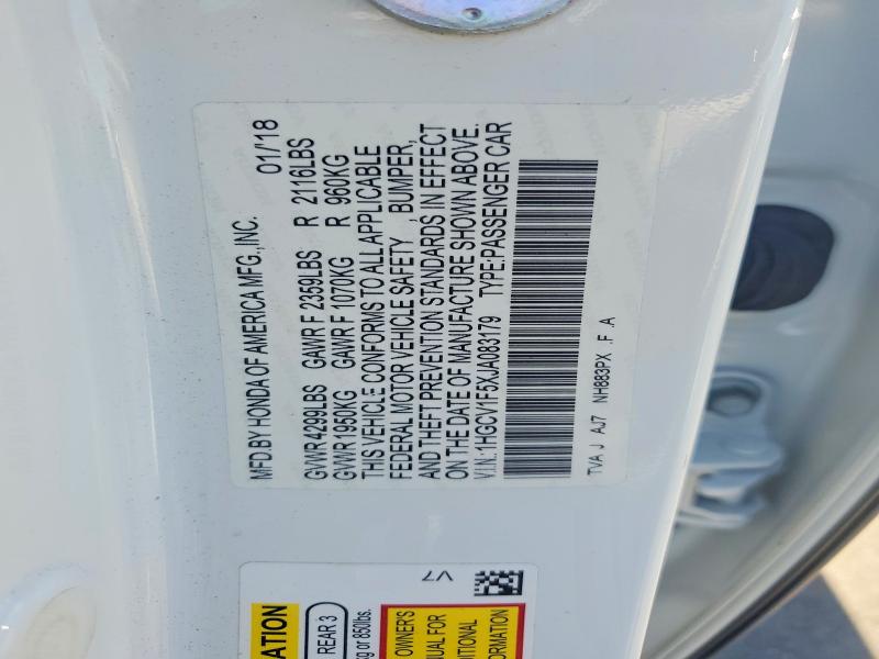 60639156 :رقم المزاد ، 1HGCV1F5XJA083179 vin ، 2018 Honda Accord مزاد بيع