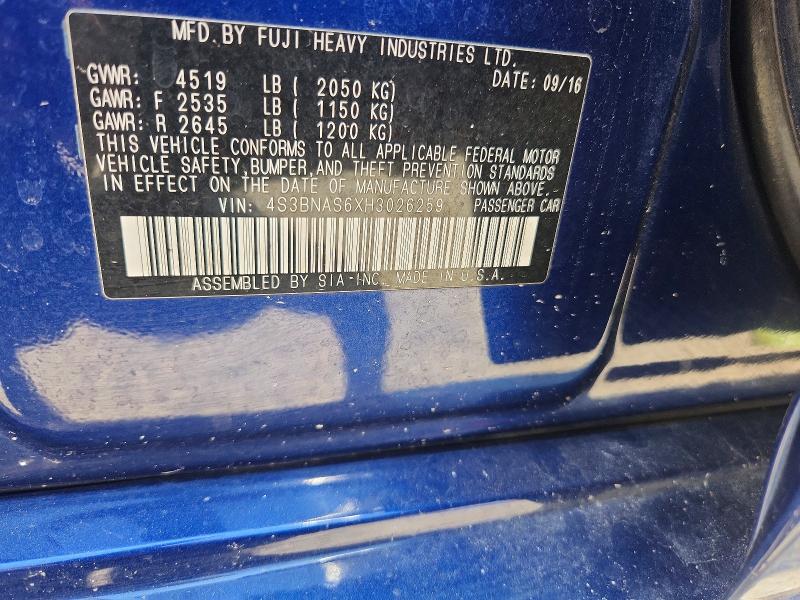 2017 Subaru Legacy მანქანა იყიდება აუქციონზე, vin: 4S3BNAS6XH3026259, აუქციონის ნომერი: 59638626