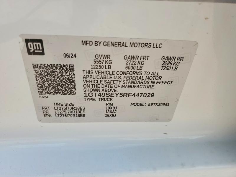 61151196 :رقم المزاد ، 1GT49SEY5RF447029 vin ، 2024 Gmc Sierra مزاد بيع