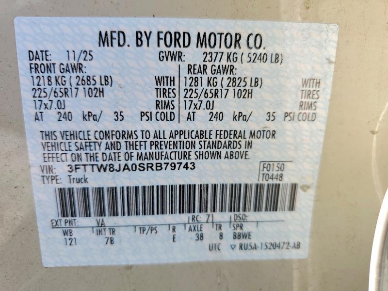 Продаж на аукціоні авто 2025 Ford Maverick, vin: 3FTTW8JA0SRB79743, номер лоту: 61260666