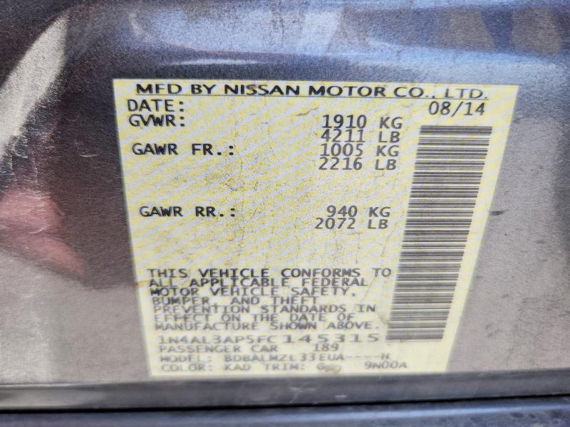 Aukcja sprzedaży 2015 Nissan Altima, vin: 1N4AL3AP5FC145315, numer aukcji: 61851126