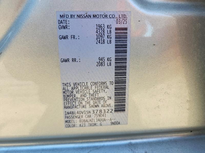 Aukcja sprzedaży 2025 Nissan Altima, vin: 1N4BL4DV1SN378322, numer aukcji: 59367426