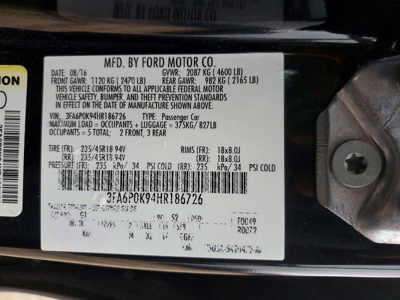 2017 Ford Fusion მანქანა იყიდება აუქციონზე, vin: 3FA6P0K94HR186726, აუქციონის ნომერი: 61170456