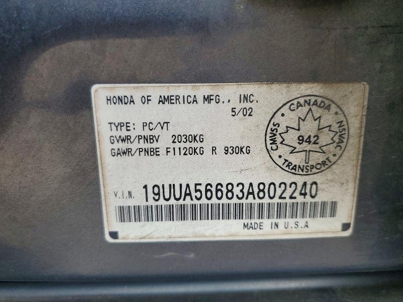 Продаж на аукціоні авто 2003 Acura 3.2tl, vin: 19UUA56683A802240, номер лоту: 59367806