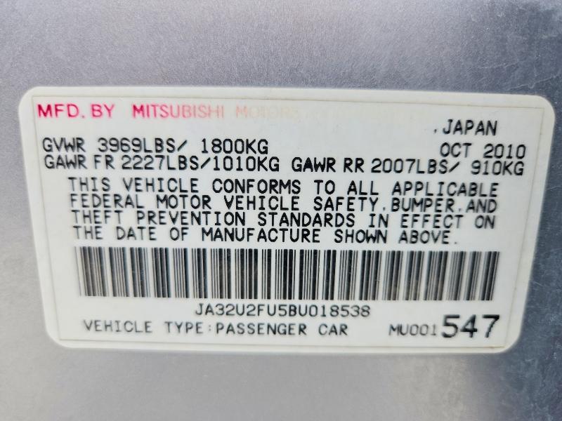 Aukcja sprzedaży 2011 Mitsubishi Lancer, vin: JA32U2FU5BU018538, numer aukcji: 59813136