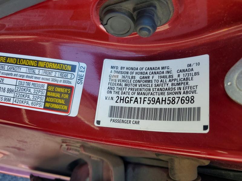 Aukcja sprzedaży 2010 Honda Civic, vin: 2HGFA1F59AH587698, numer aukcji: 60772556
