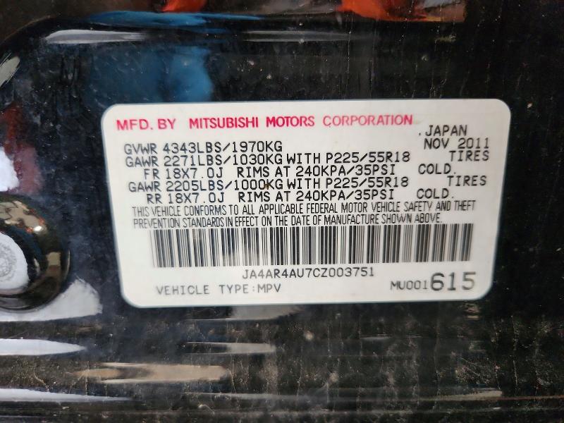 62244506 :رقم المزاد ، JA4AR4AU7CZ003751 vin ، 2012 Mitsubishi Outlander Sport مزاد بيع