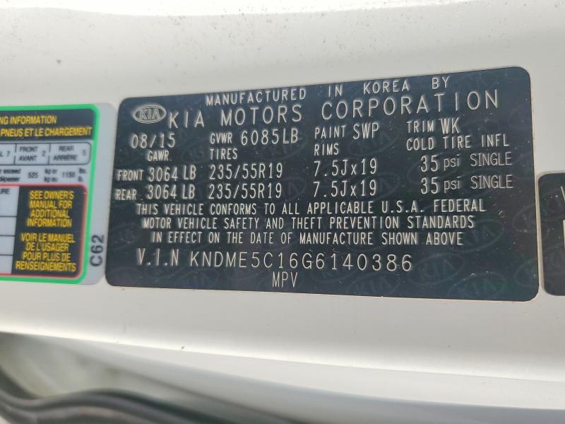 59152016 :رقم المزاد ، KNDME5C16G6140386 vin ، 2016 Kia Sedona مزاد بيع