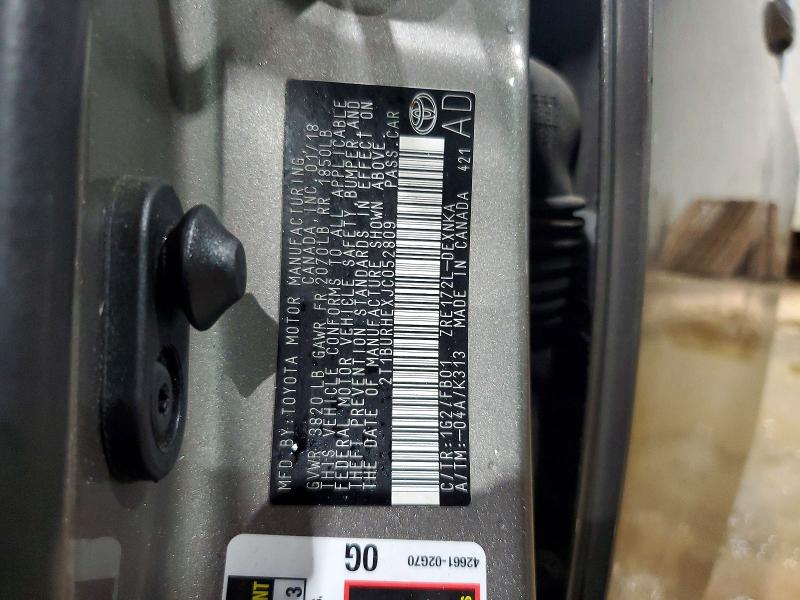 2018 Toyota Corolla მანქანა იყიდება აუქციონზე, vin: 2T1BURHEXJC052809, აუქციონის ნომერი: 60870666