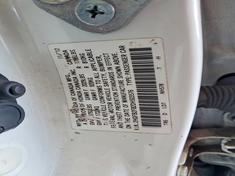 62655786 :رقم المزاد ، 2HGFB2F82DH503576 vin ، 2013 Honda Civic مزاد بيع