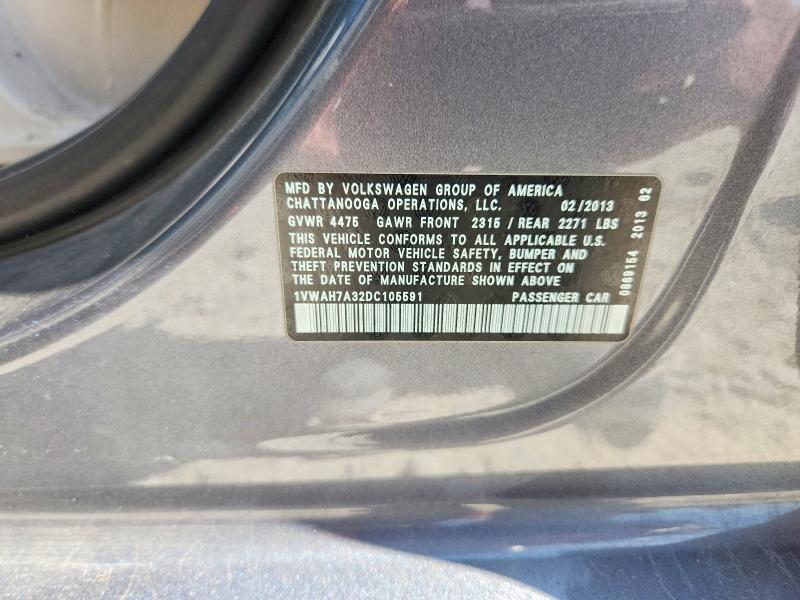 Aukcja sprzedaży 2013 Volkswagen Passat, vin: 1VWAH7A32DC105591, numer aukcji: 60423706