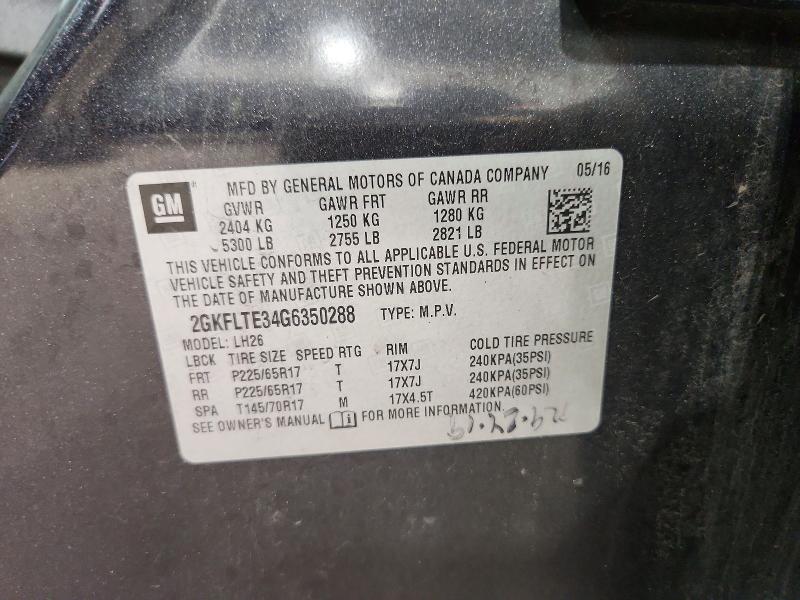2016 Gmc Terrain მანქანა იყიდება აუქციონზე, vin: 2GKFLTE34G6350288, აუქციონის ნომერი: 63056536