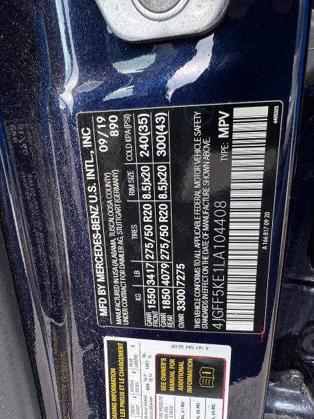 63181886 :رقم المزاد ، 4JGFF5KE1LA104408 vin ، 2020 Mercedes-benz Gls مزاد بيع