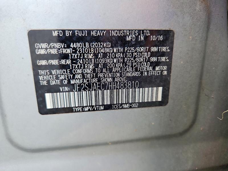 2017 Subaru Forester მანქანა იყიდება აუქციონზე, vin: JF2SJAEC7HH483810, აუქციონის ნომერი: 60570876