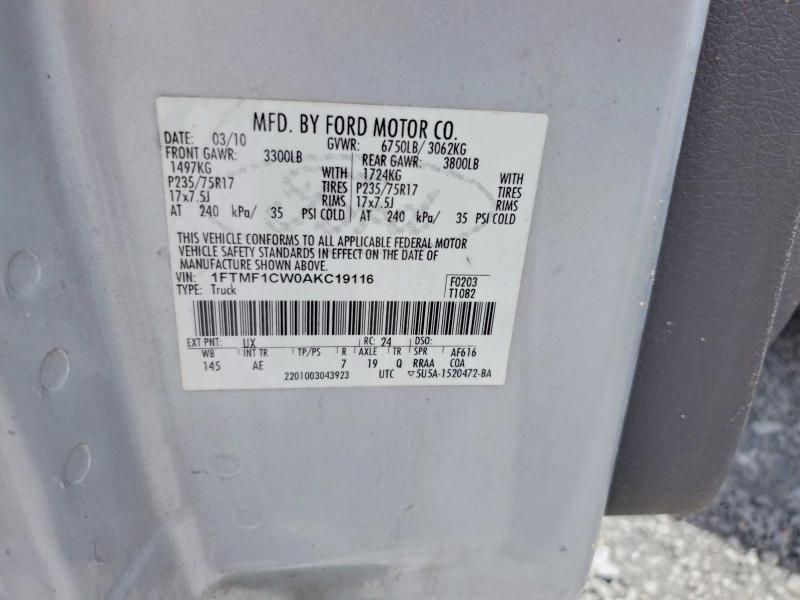 61859096 :رقم المزاد ، 1FTMF1CW0AKC19116 vin ، 2010 Ford F150 مزاد بيع