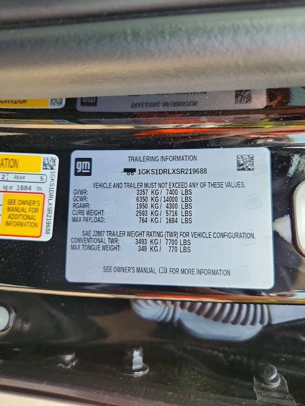61531256 :رقم المزاد ، 1GKS1DRLXSR219688 vin ، 2025 Gmc Yukon مزاد بيع