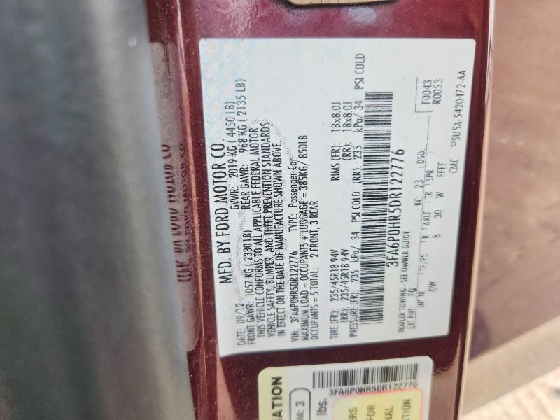 60960716 :رقم المزاد ، 3FA6P0HR5DR122776 vin ، 2013 Ford Fusion مزاد بيع